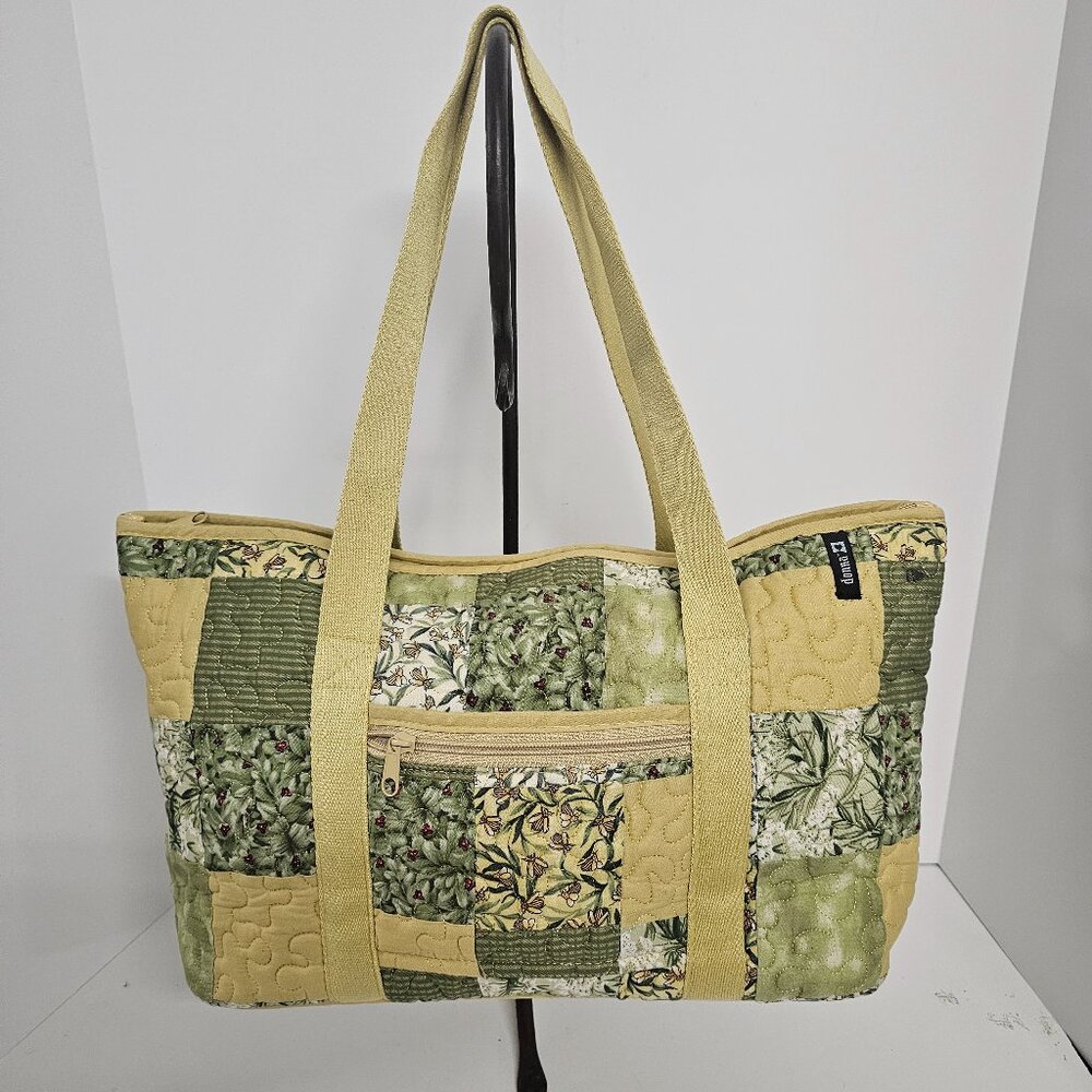 Donna Sharp Tote Shoulder Bag Quilted Patchwork Boho Cottage Green Yellow - Picture 12 of 12